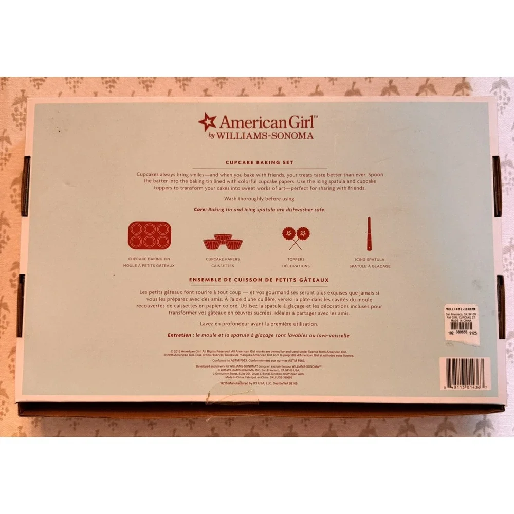 Williams Sonoma American Girl Cupcake Baking Set Kit 2015 in Box, Never‎ Used